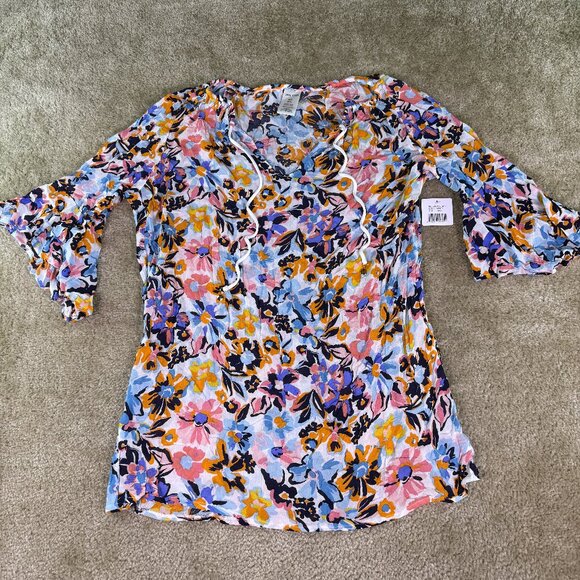 Anne Cole Tops - Anne Cole NWT Floral Semi Sheer Plunge Neck Tunic Top Cover Up Medium E936